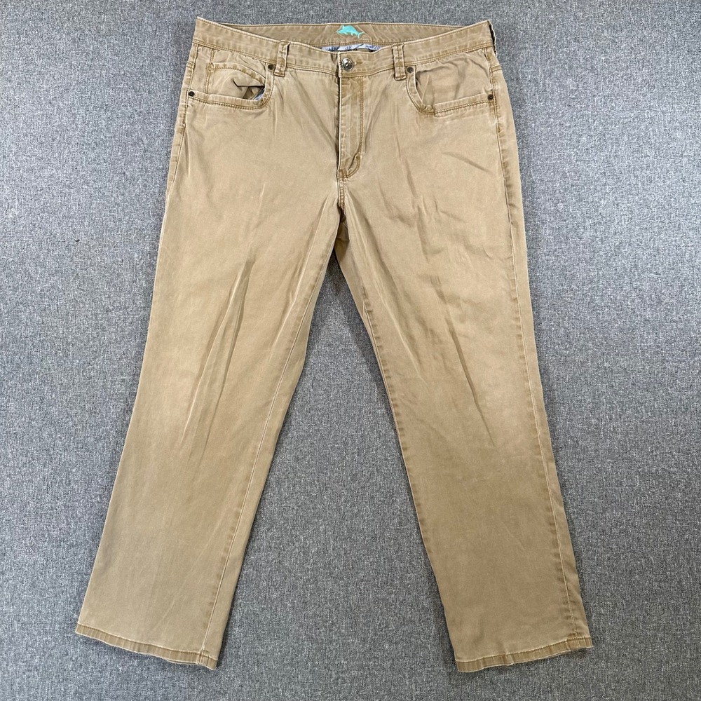 Tommy Bahama Pants Mens 38x30 5-Pocket Khaki Tan Stretch Cotton Tencel Blend